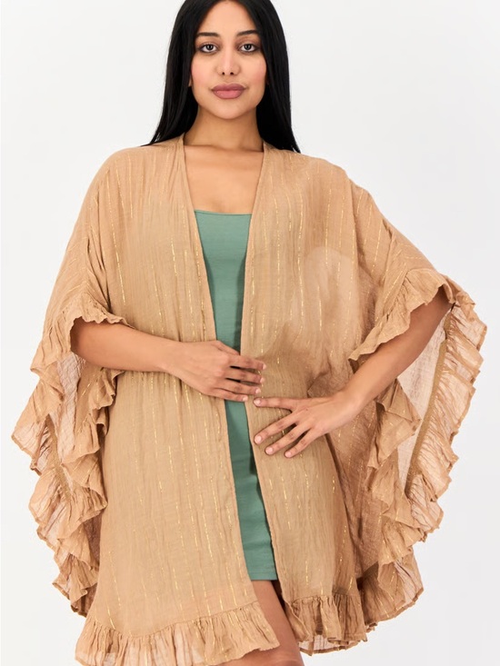 aerie Other - Aerie Tan Ruffled Cover-Up with Subtle Gold Stripe
